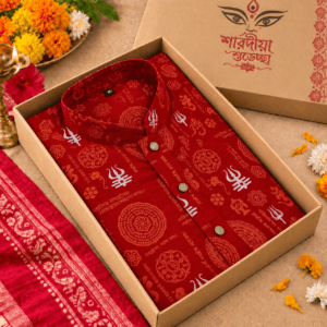 পূজা স্পেশাল স্ক্রিন প্রিন্ট কটন পাঞ্জাবি